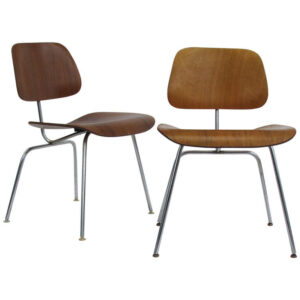 Pair Eames Seal Brown Fiberglass Side Chairs