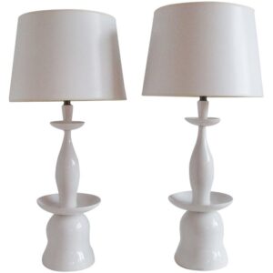 Rare Modernist White Ceramic Lamp style of Jean Michel Frank