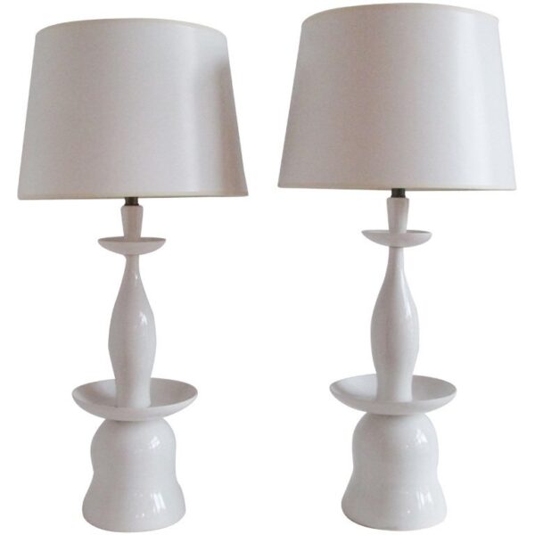 Rare Modernist White Ceramic Lamp style of Jean Michel Frank