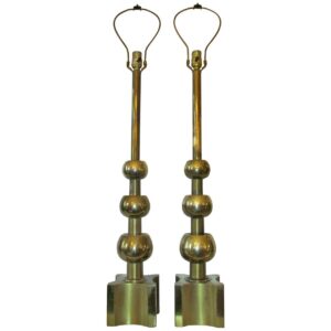 Stacked Marble Hardstone Tall Cone Lamps