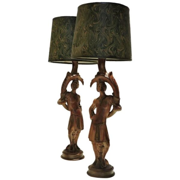 Italian Silver Leaf Lute Player Lamp